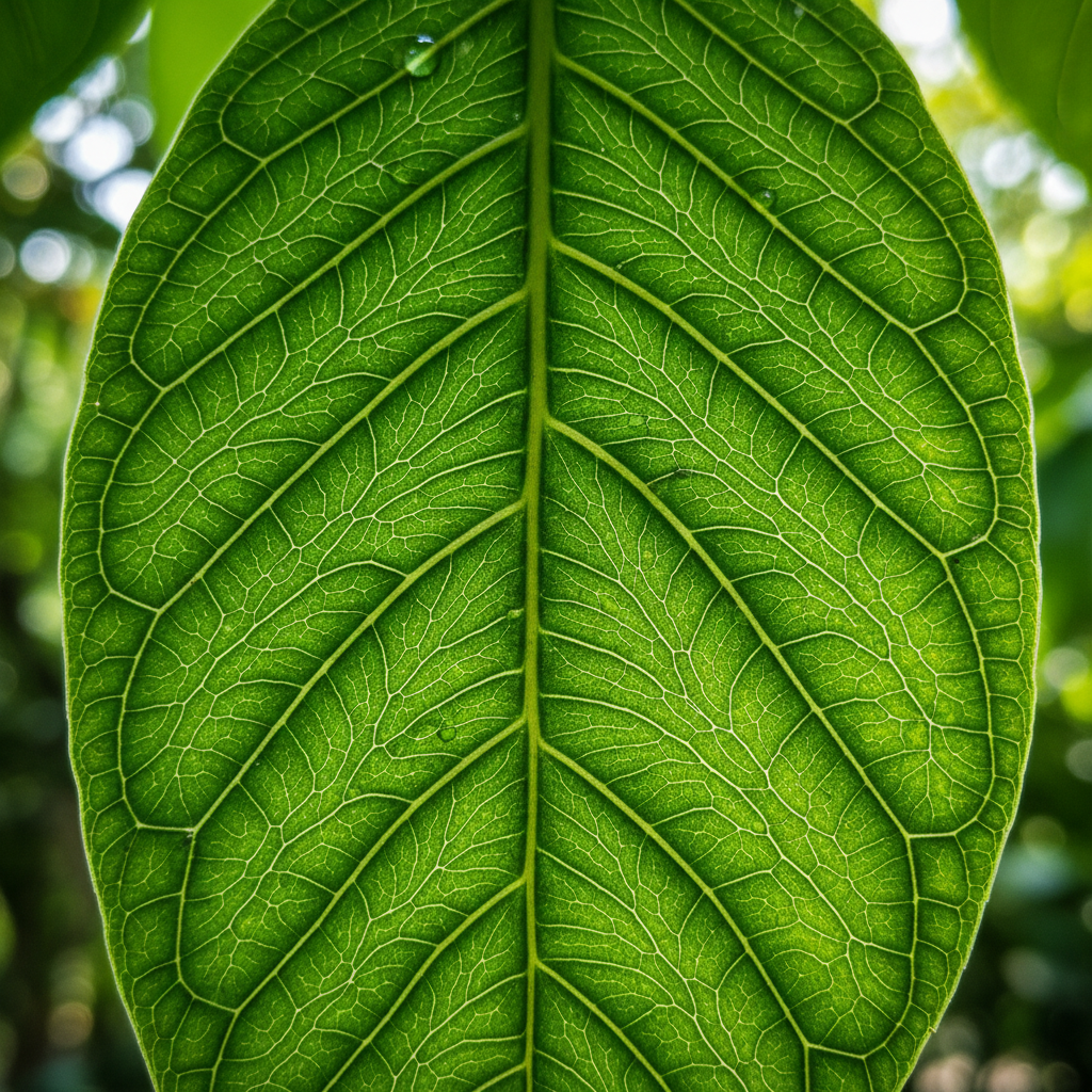 Primer plano de una hoja verde con venas detalladas